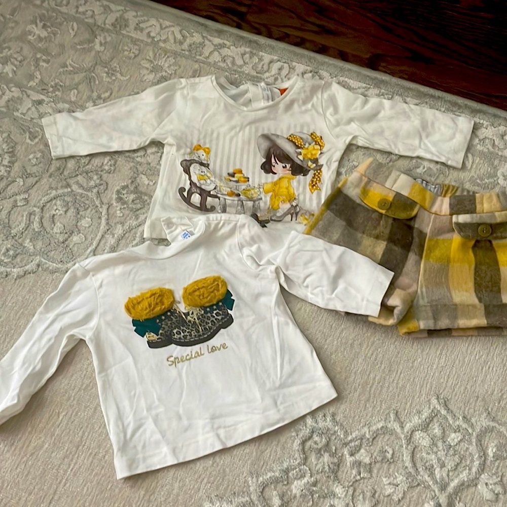 Mayoral Two shirts and plaid yellow shorts